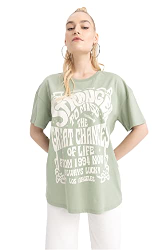 DeFacto Damen Z7615AZ T-Shirt, Green, XL von DeFacto