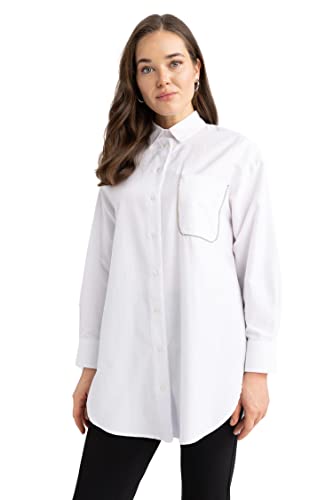 DeFacto Damen Z8061AZ Tunic Shirt, White, L von DeFacto