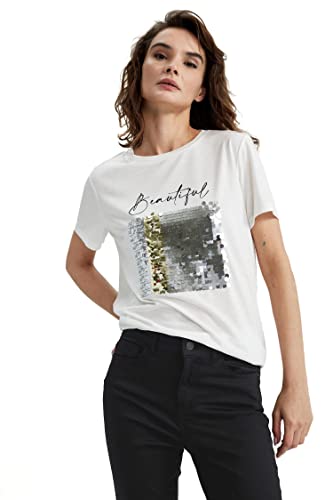 DeFacto Damen Z9062AZ T-Shirt, Ecru, S von DeFacto