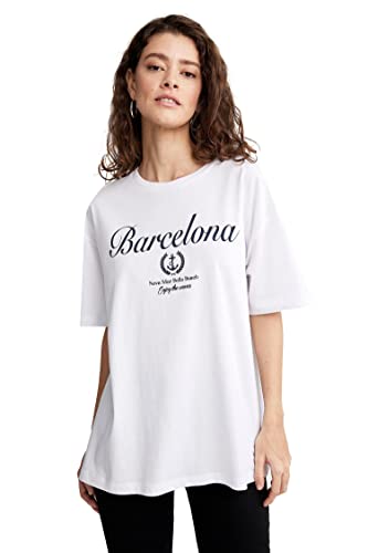 DeFacto Damen Z9072AZ T-Shirt, White, XL von DeFacto