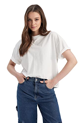 DeFacto Damen Z9455az T-Shirt, Weiß, L EU von DeFacto