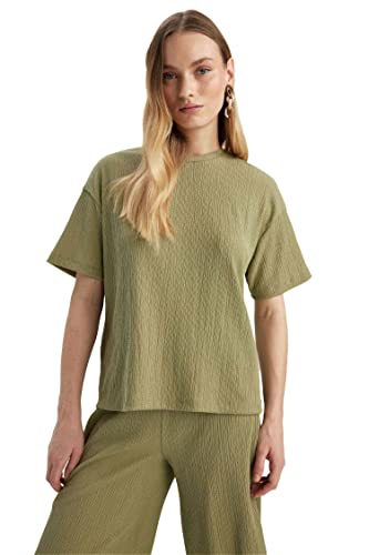 DeFacto Damen Z9487AZ T-Shirt, LT.Khaki, M DeFacto Damen Z9487AZ T-Shirt, LT.Khaki, M von DeFacto
