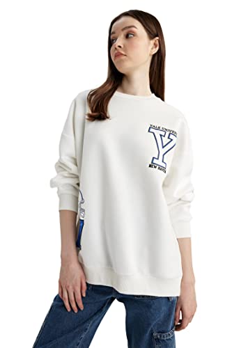 DeFacto Damen Z9818AZ Sweatshirt, Off White, M von DeFacto