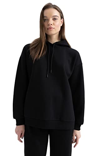 DeFacto Damen Z9886AZ Sweatshirt, Black, XS von DeFacto