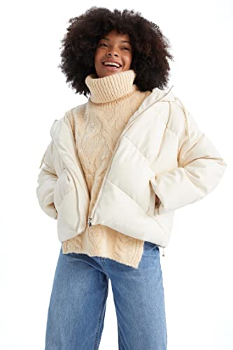 DeFacto Gesteppt Mantel Für Damen Steppjacke für Damen Ecru,L von DeFacto