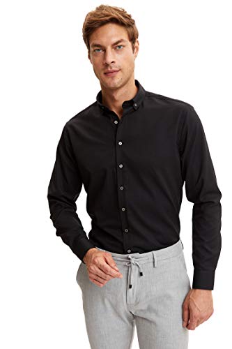 DeFacto Herren Langarm Shirt Langarm Hemden für Herren Black,XXL von DeFacto