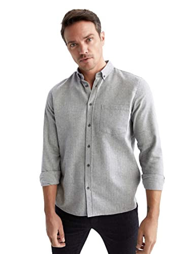 DeFacto Herren Langarm Shirt Langarm Hemden für Herren Grey Melange,XS von DeFacto