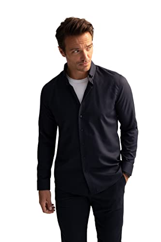 DeFacto Herren Langarm Shirt Langarm Hemden für Herren Navy,L von DeFacto