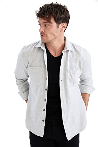 DeFacto Herren Langarm Shirt Langarm Hemden für Herren Off White,5XL von DeFacto