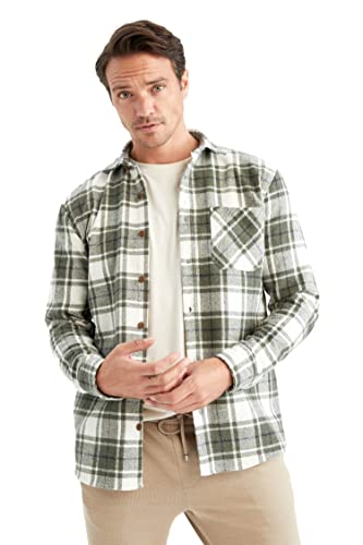 DeFacto Herren Langarm Shirt Langarm Hemden für Herren Olive,XXL von DeFacto