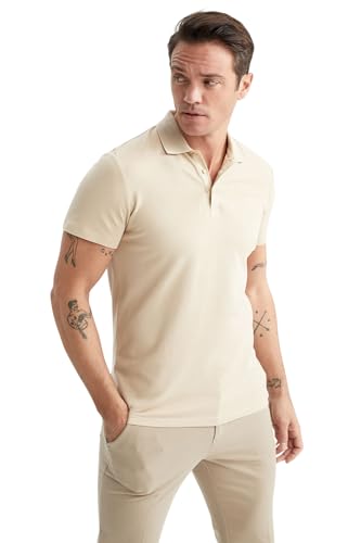 DeFacto Herren M6609AZ Polo Shirt, Stone, M von DeFacto