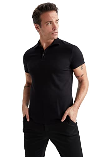 DeFacto Herren M6609AZ Polo Shirt, Schwarz, L von DeFacto