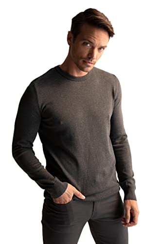 DeFacto Herren Strick Pullover Langarm Rundhalsausschnitt Sweater - Slim fit Pulli für Herren Oberteile Anthra,XL von DeFacto