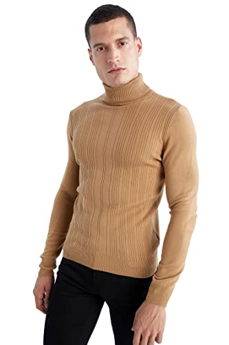 DeFacto Herren Strick Pullover Langarm Rundhalsausschnitt Sweater - Slim fit Pulli für Herren Oberteile BEIGE Melange,4XL von DeFacto