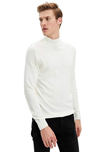 DeFacto Herren Strick Pullover Langarm Rundhalsausschnitt Sweater - Slim fit Pulli für Herren Oberteile Ecru,S von DeFacto