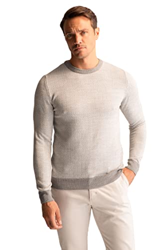 DeFacto Herren Strick Pullover Langarm Rundhalsausschnitt Sweater - Slim fit Pulli für Herren Oberteile Grey Melange,L von DeFacto