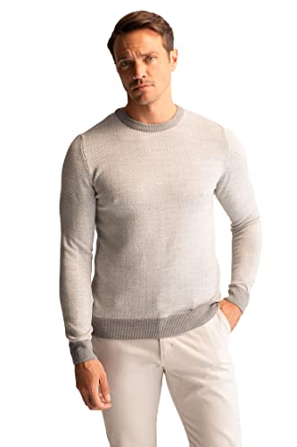 DeFacto Herren Strick Pullover Langarm Rundhalsausschnitt Sweater - Slim fit Pulli für Herren Oberteile Grey Melange,XL von DeFacto