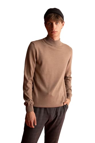 DeFacto Herren Strick Pullover Langarm Rundhalsausschnitt Sweater - Slim fit Pulli für Herren Oberteile LT.BEIGE Melange,XXL von DeFacto