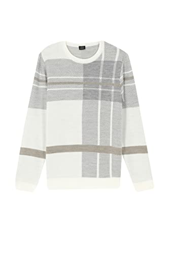 DeFacto Herren Strick Pullover Langarm Rundhalsausschnitt Sweater - Slim fit Pulli für Herren Oberteile Off White,L von DeFacto