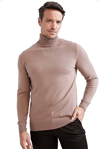 DeFacto Herren Strick Pullover Langarm Rundhalsausschnitt Sweater - Slim fit Pulli für Herren Oberteile Rose,XL von DeFacto