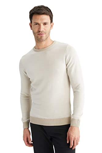 DeFacto Herren Strick Pullover Langarm Rundhalsausschnitt Sweater - Slim fit Pulli für Herren Oberteile Stone,5XL von DeFacto