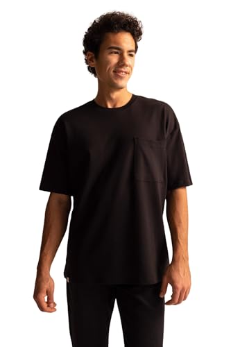 DeFacto Herren T3661AZ T-Shirt, Black, L von DeFacto