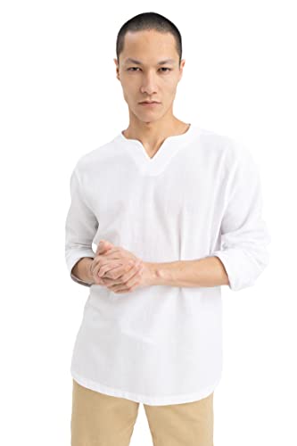 DeFacto Herren X6919AZ Tunic Shirt, White, XXL von DeFacto