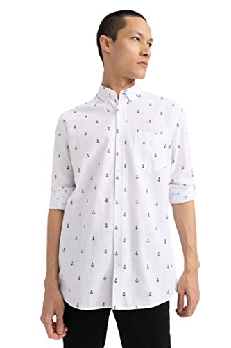 DeFacto Herren Z3002AZ Tunic Shirt, White, L von DeFacto