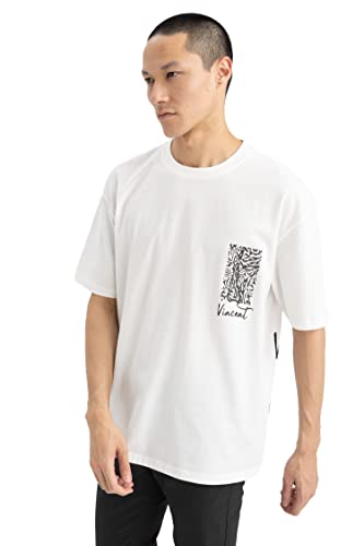 DeFacto Herren Z6088AZ T-Shirt, Ecru, S von DeFacto