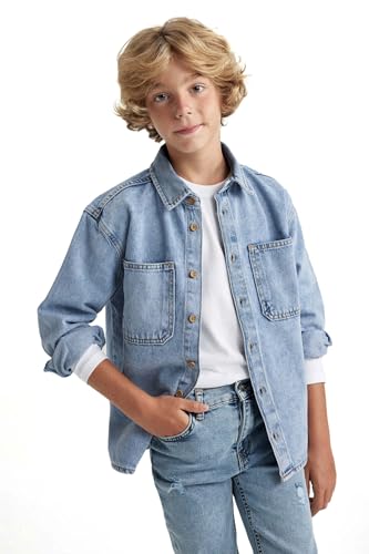 DeFacto Kleinkind Baby Jungen Kariertes Flanellhemd Langarm Button-Down Hemden Oversize Fit Polo Neck von DeFacto