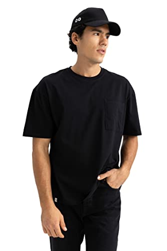 DeFacto Kurzarm Oversized Tshirt für Herren - Basic Rundhalsausschnitt T-Shirt für Herren Oberteile (Black,XS) von DeFacto