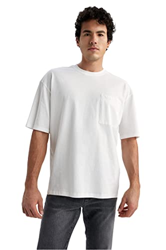 DeFacto Kurzarm Oversized Tshirt für Herren - Basic Rundhalsausschnitt T-Shirt für Herren Oberteile (Ecru,S) von DeFacto