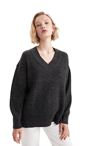 DeFacto Lang Hemden mit Langarm Tunic Hemden Anthra Melange,XXL von DeFacto