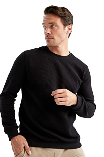 DeFacto Langarm Pullover Herren - Rundhalsausschnitt Sweatshirt für HerrenBLACK,S von DeFacto