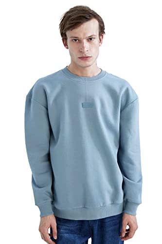 DeFacto Langarm Pullover Herren - Rundhalsausschnitt Sweatshirt für HerrenBLUE,L von DeFacto