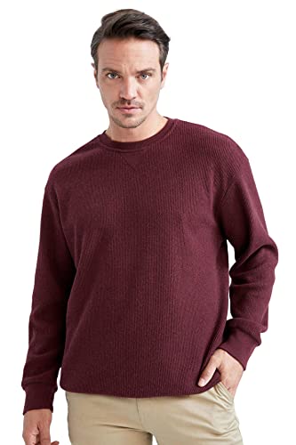 DeFacto Langarm Pullover Herren - Rundhalsausschnitt Sweatshirt für HerrenBORDEAUX,S von DeFacto