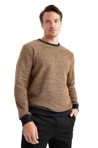 DeFacto Langarm Pullover Herren - Rundhalsausschnitt Sweatshirt für HerrenBROWN,S von DeFacto