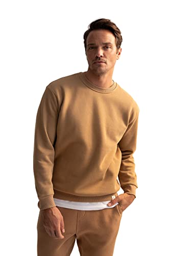 DeFacto Langarm Pullover Herren - Rundhalsausschnitt Sweatshirt für HerrenCAMEL,S von DeFacto