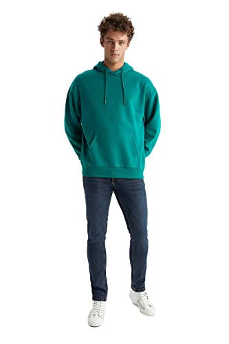 DeFacto Langarm Pullover Herren - Rundhalsausschnitt Sweatshirt für HerrenGREEN,XL von DeFacto