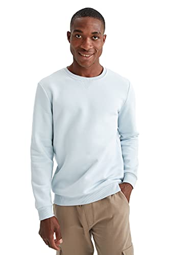 DeFacto Langarm Pullover Herren - Rundhalsausschnitt Sweatshirt für HerrenLT.Blue,XL von DeFacto