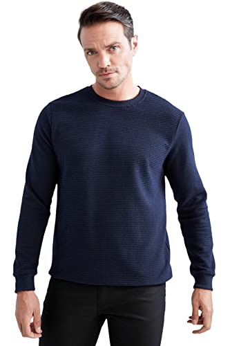 DeFacto Langarm Pullover Herren - Rundhalsausschnitt Sweatshirt für HerrenNAVY,XL von DeFacto