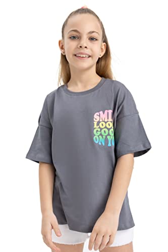 DeFacto Mädchen Z7737a6 T-Shirt, Grau, 7-8 Jahre EU von DeFacto