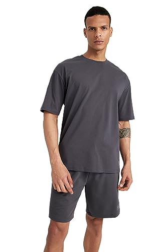 DeFacto Men's A1624AX T-Shirt, Anthra, XS von DeFacto