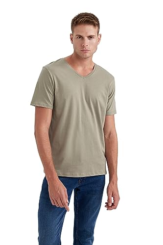 DeFacto Men's B0646AX T-Shirt, D.Khaki, XXL von DeFacto