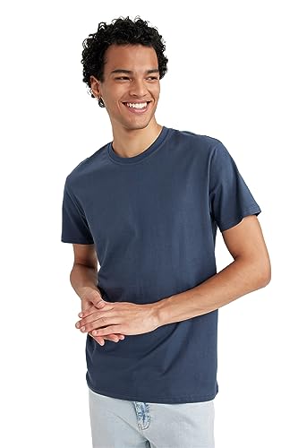 DeFacto Men's B0653AX T-Shirt, Indigo, L von DeFacto