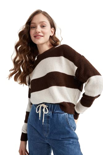 DeFacto Pullover Damen Langarm Blusen & Tuniken - Pullover Damen Winter Sweater Oversize Fit Crew Neck von DeFacto