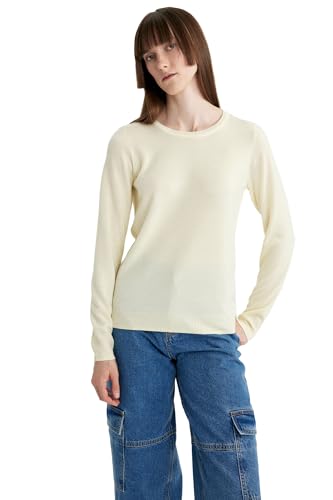 DeFacto Pullover Damen Langarm Blusen & Tuniken - Pullover Damen Winter Sweater Regular Fit Crew Neck von DeFacto