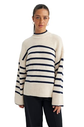 DeFacto Pullover Damen Langarm Blusen & Tuniken - Pullover Damen Winter Sweater Relax Fit Crew Neck von DeFacto