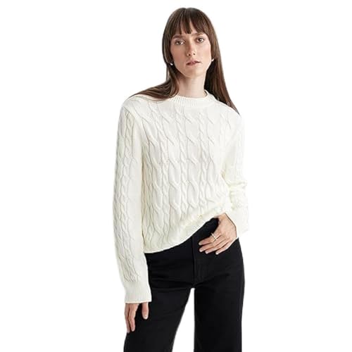 DeFacto Pullover Damen Langarm Blusen & Tuniken - Pullover Damen Winter Sweater Relax Fit Crew Neck von DeFacto