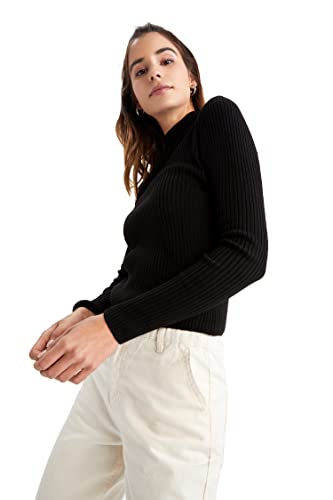 DeFacto Pullover Normal Passform für Damen - Rollkragenpullover Pulli für Oberteile Damen Black,S von DeFacto